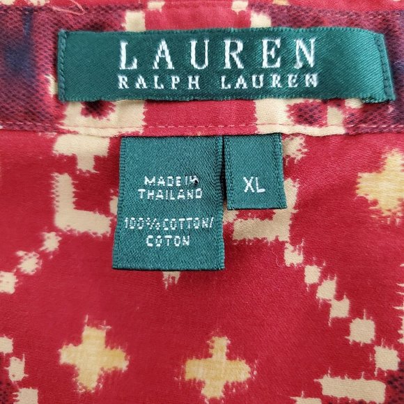 Ralph Lauren Womens Red Tan Southwest Popover Blouse Size XL Long Sleeve Flowy - Picture 3 of 8